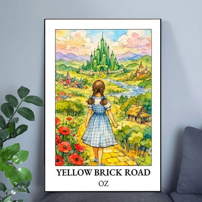 Wizard of Oz Poster – Dorothy, Yellow Brick Road Watercolour Art Poster Size 24''x36''
