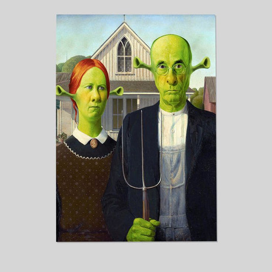 American Gothic Style Shrek-Inspired Wall Art Poster for Home, Office, Bedroom, or Living Room Décor - Fun Pop Culture & Modern Art Piece Size 24''x36''