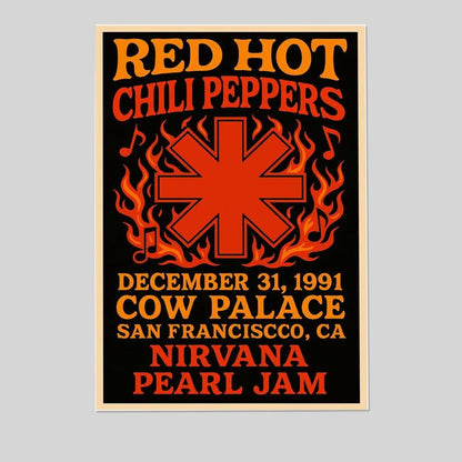 Red Hot Chili Peppers Concert Poster, with Nirvana & Pearl Jam, San Francisco, Cow Palace, December 31, 1991  Size 24''x36''