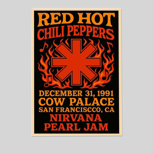 Red Hot Chili Peppers Concert Poster, with Nirvana & Pearl Jam, San Francisco, Cow Palace, December 31, 1991  Size 24''x36''