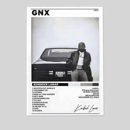 Kendrick Lamar Cover Canvas Wall Art, GNX Album Monochrome Hip-Hop Poster Size 24''x36''