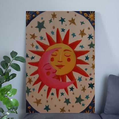 Sun and Moon Celestial Kissing Poster, Boho Astrology Wall Art Poster Size 24''x36''