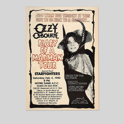 Music Poster- Diary of a Madman Tour Poster - Ozzy Osbourne - Vintage Style - Size 24x36