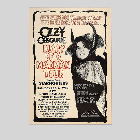 Music Poster- Diary of a Madman Tour Poster - Ozzy Osbourne - Vintage Style - Size 24x36