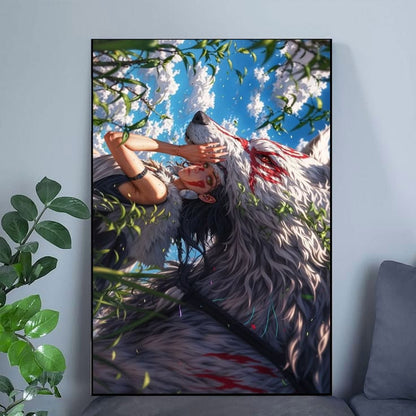 Princess Mononoke San and Moro Wolf Aesthetic Anime Wall Art Poster Size 24''x36''
