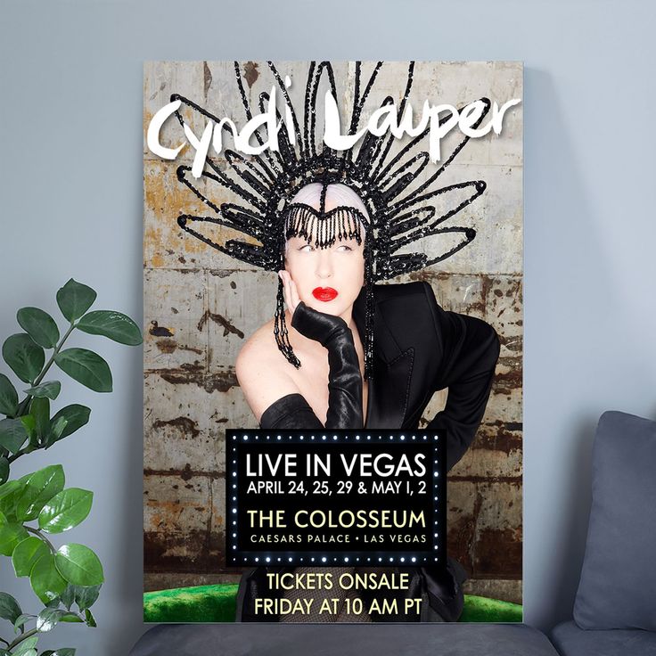 Music Poster Cyndi Lauper Live In Las Vegas The Colosseum 2025 Retro Style - Size 24''x36''