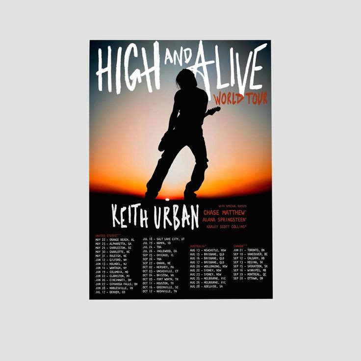 Keith Urban 2025 Tour Poster – High and Alive World Concert Retro Style - Size 24''x36''