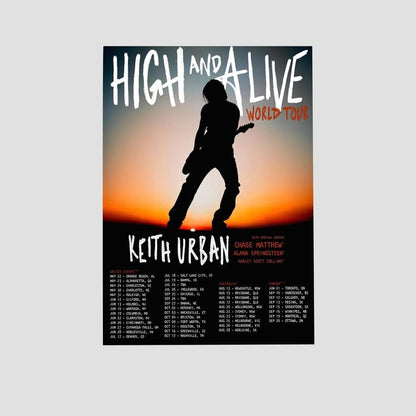 Keith Urban 2025 Tour Poster – High and Alive World Concert Retro Style - Size 24''x36''