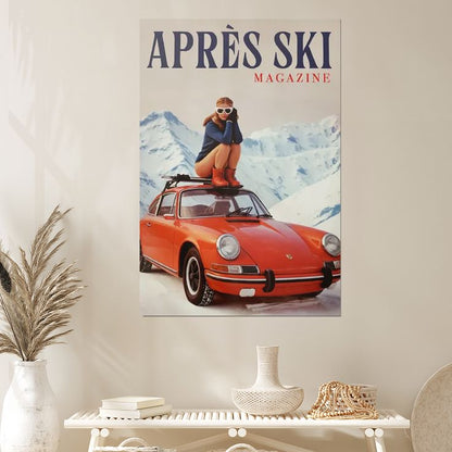 Retro Après Ski Wall Art, Vintage Winter Magazine Cover Retro Car Poster Size 24''x36''