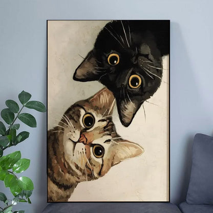 Curious Cats Wall Art, Whimsical Cat Poster Full Size 24''x36''