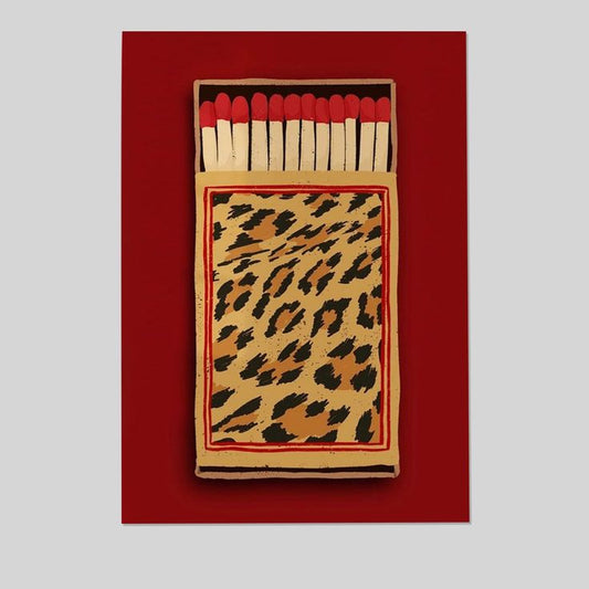 Retro Matchbox Wall Art Vintage Trendy Leopard Canvas Poster Leopard Print Art Bar Cart Dorm Room Decor Size 24''x36''
