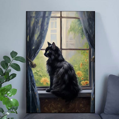 Black Cat Art, Dark Academia Decor Poster Full Size 24''x36''
