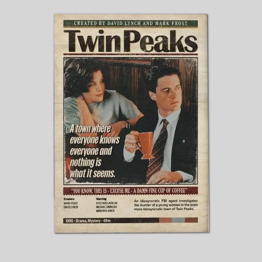 Twin Peaks 1990 Film Vintage Poster, Dale Cooper, Audrey Horne, Laura Palmer Newspaper Art Poster Gifts Size 24''x36''