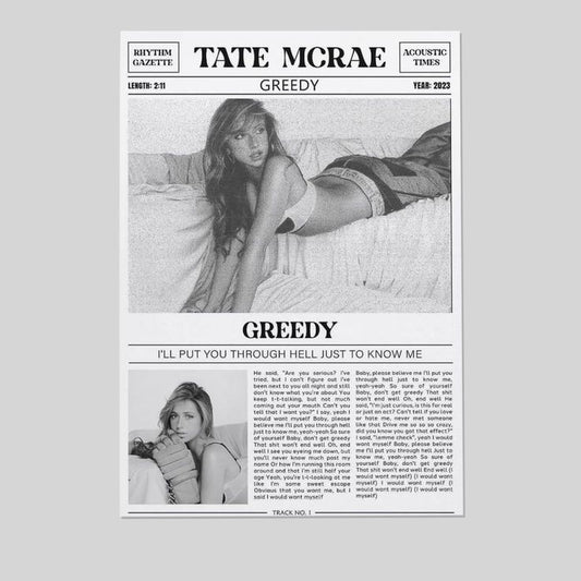 Tate McRae GREEDY Canvas Poster Wall Decorative Art Painting Living Room Bedroom Size 24''x36''