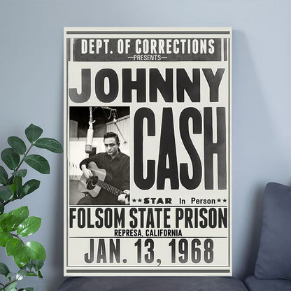 Johnny Cash - Music Poster (Folsom State Prison - Jan. 13, 1968) Size 24''x36''