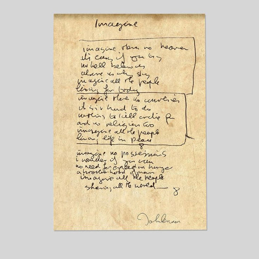 Vintage Music Poster - Retro Lyrical Print - Gift for Artist, Singer - Imagine, John Lennon, Song, Handwritten, Rock Album Size 24''x36''