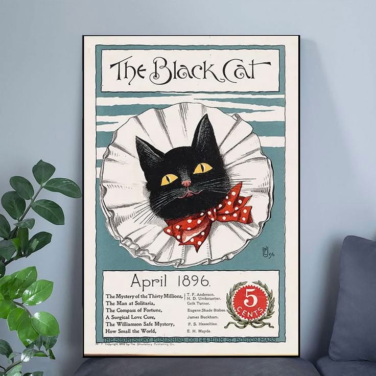 The Black Cat Art, Vintage Art Poster April 1896 Poster Full Size 24''x36''