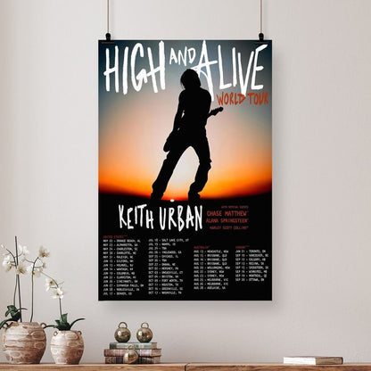 Keith Urban 2025 Tour Poster – High and Alive World Concert Retro Style - Size 24''x36''