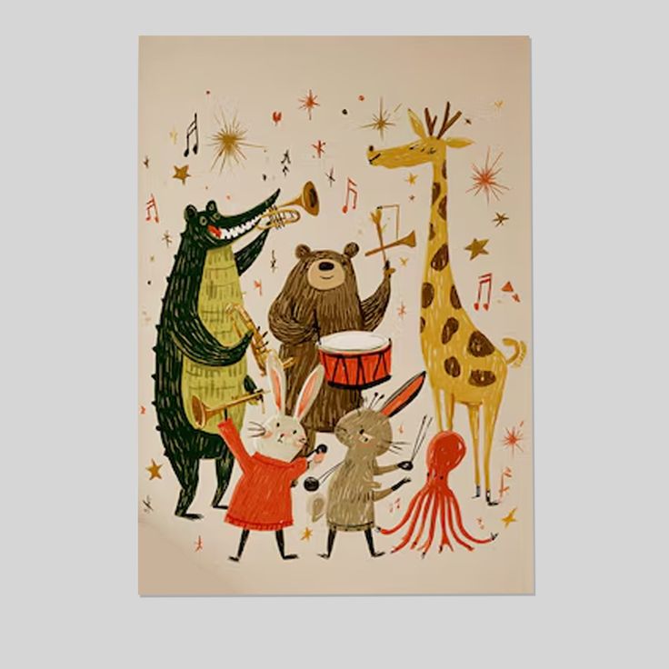 Animal Band Nursery Wall Art Poster Full Size 24''x36''