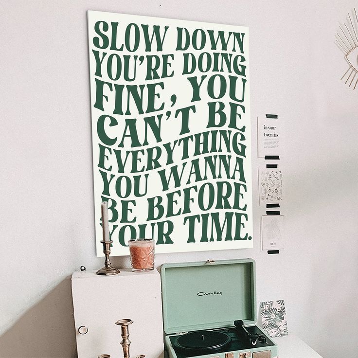 Disco Pop 70s Music Poster Canvas Prints Slow Down You're Doing Fine Wall Art Daily Reminder Positive Canvas Posters Green Poster Size 24''x36''