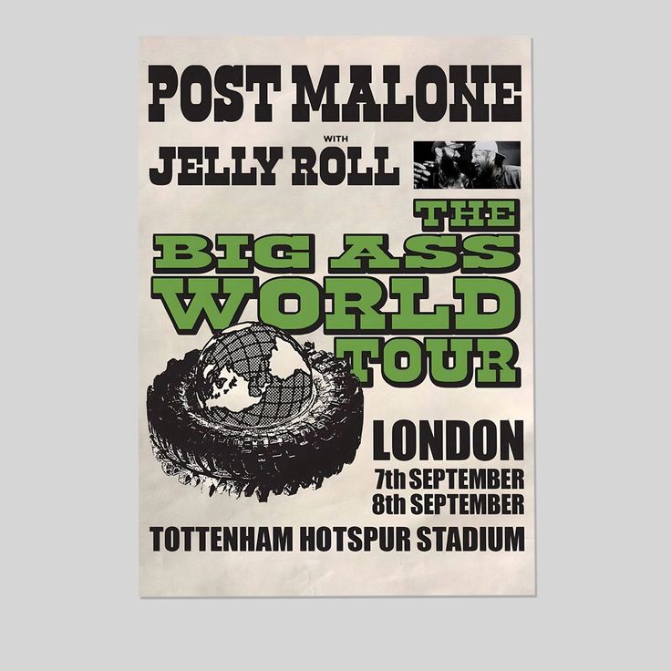 NEW Post Malone With Jelly Roll The Big Ass World Tour 2025 Poster Size 24''x36''