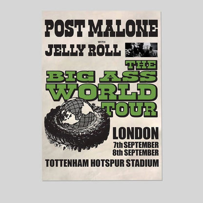 NEW Post Malone With Jelly Roll The Big Ass World Tour 2025 Poster Size 24''x36''