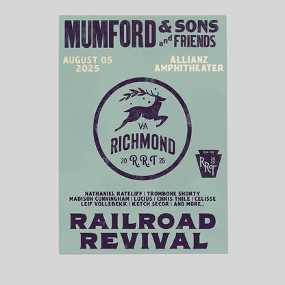 Mumford And Sons 2025 Railroad Revival Tour In Richmond VA At Allianz Amphitheatre On August 5 2025 Home Decor Poster  Size 24''x36''
