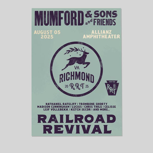 Mumford And Sons 2025 Railroad Revival Tour In Richmond VA At Allianz Amphitheatre On August 5 2025 Home Decor Poster  Size 24''x36''