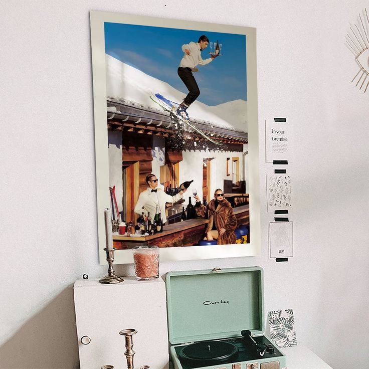 Vintage Skiing Poster: Retro Apres Ski Bar Cart Wall Art Poster Size 24''x36''