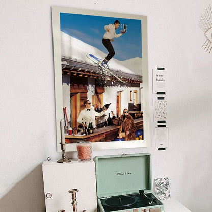 Vintage Skiing Poster: Retro Apres Ski Bar Cart Wall Art Poster Size 24''x36''