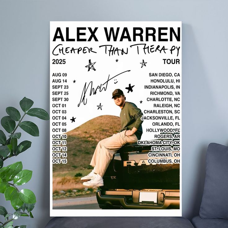 Alex Warren Tour 2025Cheaper Than Therapy Concert  Poster Size 24''x36''