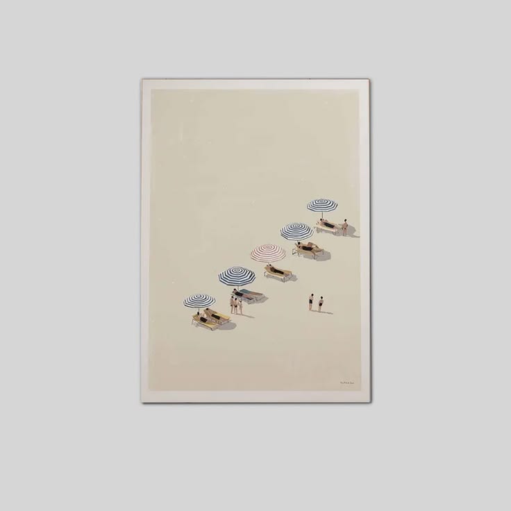 Minimalist Beach Poster , Coastal Umbrella Wall Art Poster Full Size 24''x36''