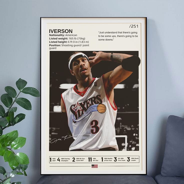 Allen Iverson Gifts Basketball Poster Wall Art Legend Size 24''x36''