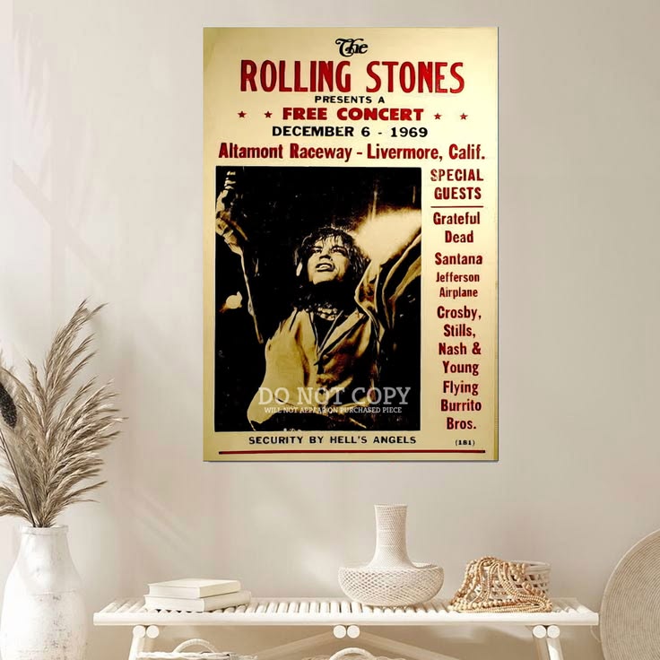 The Stones Altamont Concert Poster 11 X 17 - Legendary 1969 Music Festival - Featuring Most Incredible Rock Acts Of The Era Size 24''x36''