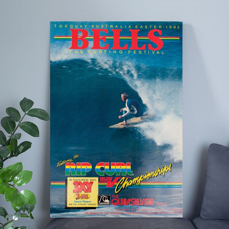 Surfing Poster -1983 RIP CURL BELL'S Surfing Competition Poster - Vintage Style - Size 24x36