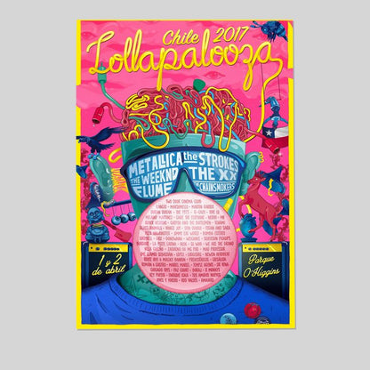 Music Poster - Lollapalooza Tour 2017 Poster - Vintage Style - Size 24x36