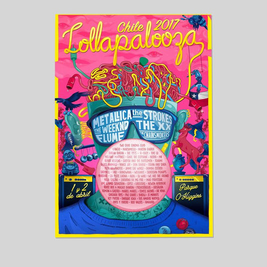 Music Poster - Lollapalooza Tour 2017 Poster - Vintage Style - Size 24x36