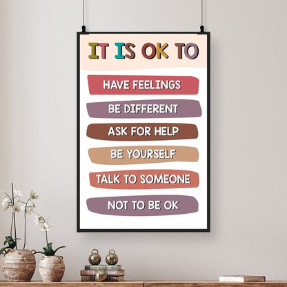 It Is Okay To Feel Poster, Boho Classroom Decor, My Feelings Classroom Poster, Educational Wall Art, Therapy Tools, Stress Management Wall Art, Wellness poster, Playroom Wall Art Decor, School Counselor Therapy Office Decor Retro Style - Size 24''x36''