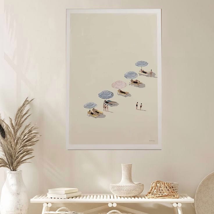 Minimalist Beach Poster , Coastal Umbrella Wall Art Poster Full Size 24''x36''
