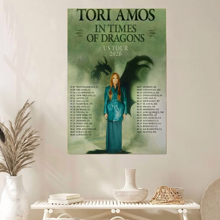 Tori Amos In Times of Dragons US Tour 2026 Schedule Concert Poster Size 24''x36''
