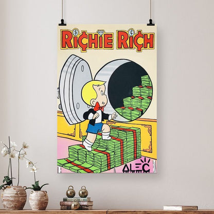 Alec Monopolys Richie Opening Safe with Bills Poster Decorative Painting Living Room Posters Bedroom Painting Size 24''x36''