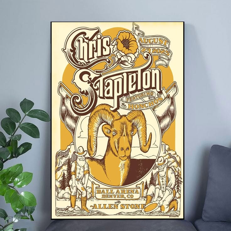 Chris Stapleton Concert Poster Ball Arena Denver Co Featuring Allen Stone Size 24''x36''