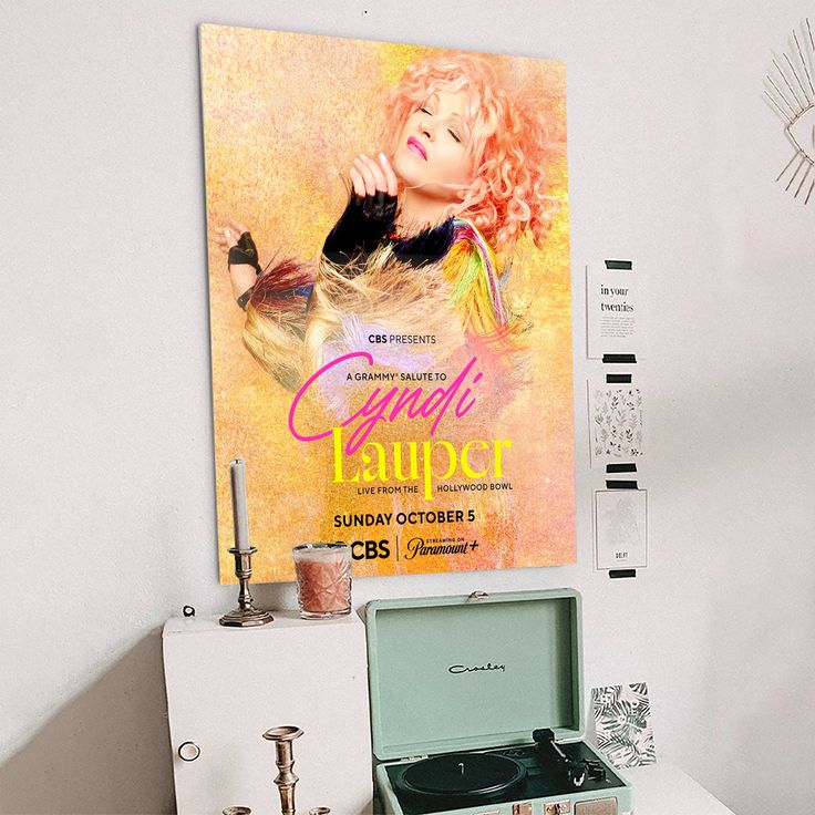 Music Poster Cyndi Lauper A G.RAM.MY Salute Live Hollywood Bowl Retro Style - Size 24''x36''