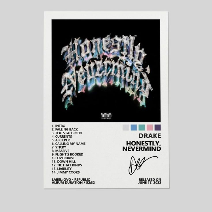 Drake Poster Honestly, Nevermind Music Album Cover Poster Posters Size 24''x36''