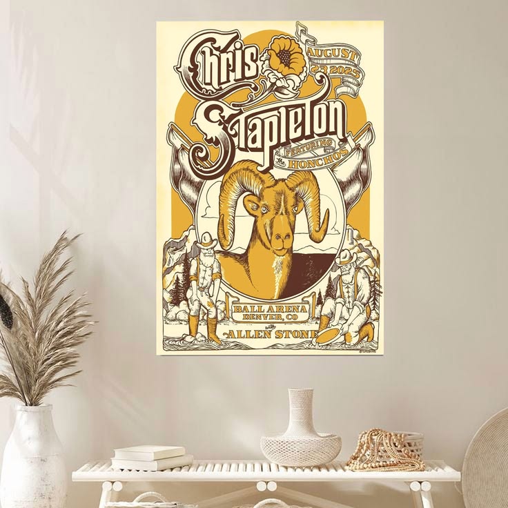 Chris Stapleton Concert Poster Ball Arena Denver Co Featuring Allen Stone Size 24''x36''