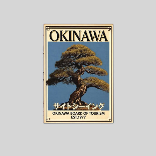 Okinawa Japan Vintage Wall Art, Blue Japanese-Inspired Travel Print Poster Full Size 24''x36''