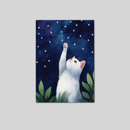 White Cat Reaching Stars Poster Full Size 24''x36''