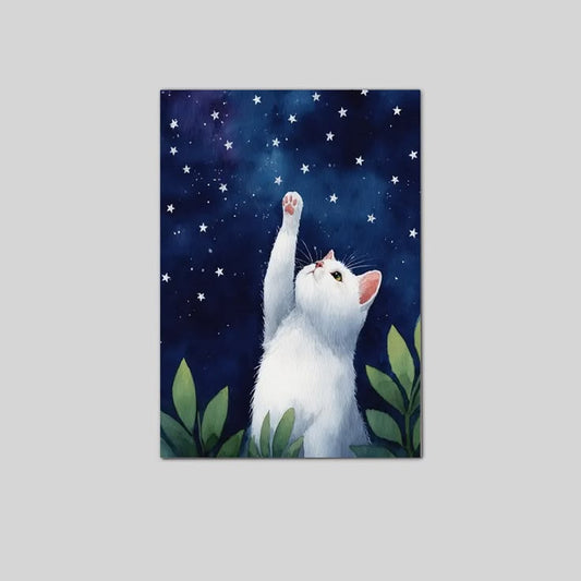 White Cat Reaching Stars Poster Full Size 24''x36''