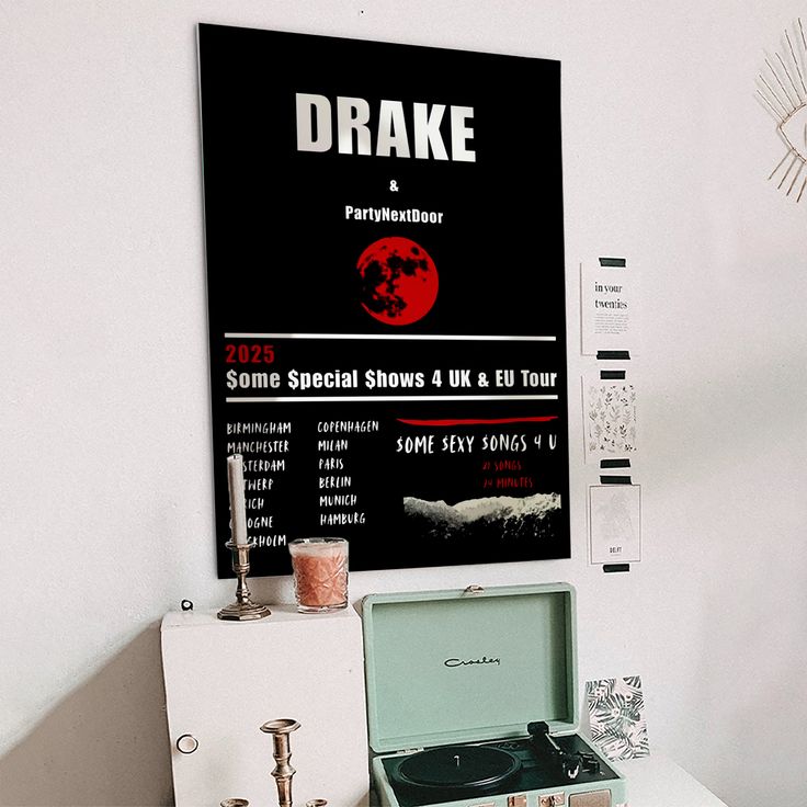 Drake UK EU Tour 2025 Concert Poster - Drake and PartyNextDoor  Drake Tour Wall Art Size 24''x36''