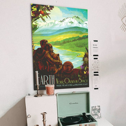 Earth Your Oasis In Space NASA Space Travel Retro Futurism Fantasy Cool Wall Art Print Poster Retro Style - Size 24''x36''